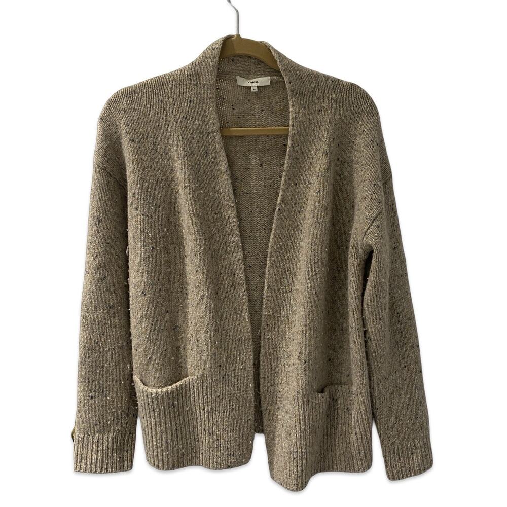 Vince Beige Wool Nylon Alpaca Blend XS Open Front Knit Cardigan Sweater